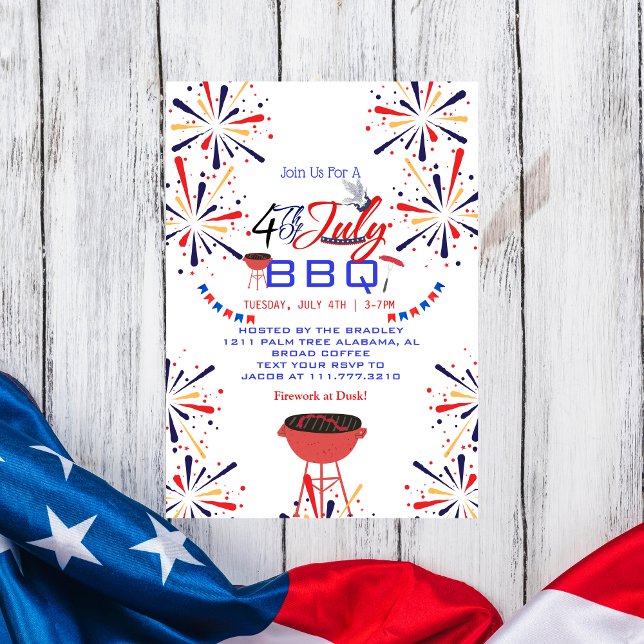 Red White and Blue Patriotic Firework 4th of July  Invitation (Creator Uploaded)