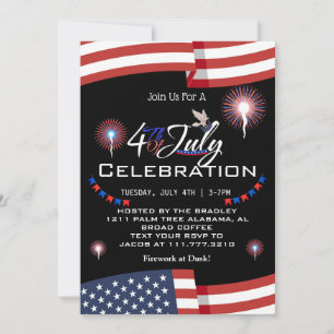 Red White and Blue Patriotic Firework 4th of July  Invitation