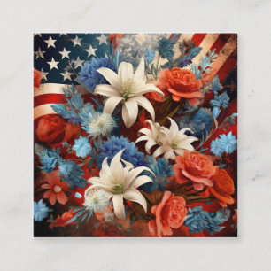 Red White and Blue Patriotic Floral Art Square Business Card