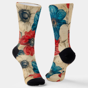 red white and blue patriotic flowers socks
