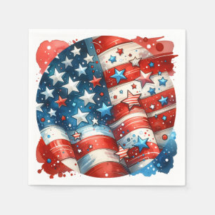 Red, White and Blue Patriotic Fourth of July Party Napkin