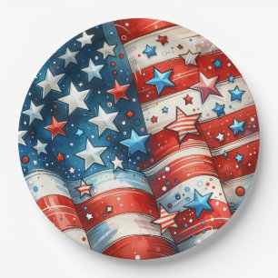 Red, White and Blue Patriotic Fourth of July Party Paper Plate