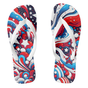 Red, White and Blue Patriotic Fourth of July  Thongs