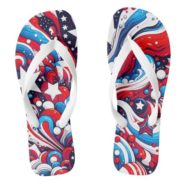 Red, White and Blue Patriotic Fourth of July  Thongs (Footbed)