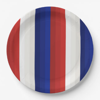 Red White and Blue Patriotic Gradient Stripes Paper Plate