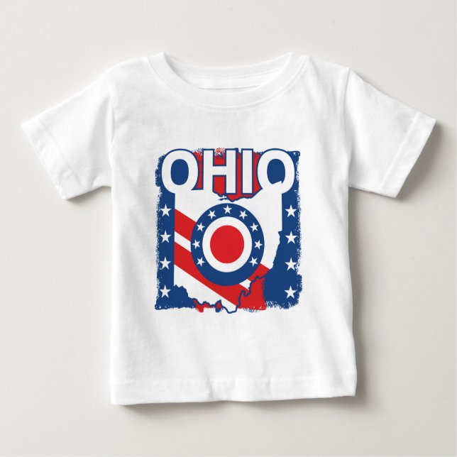 Red White and Blue Patriotic Grunge Ohio Baby T-Shirt (Front)
