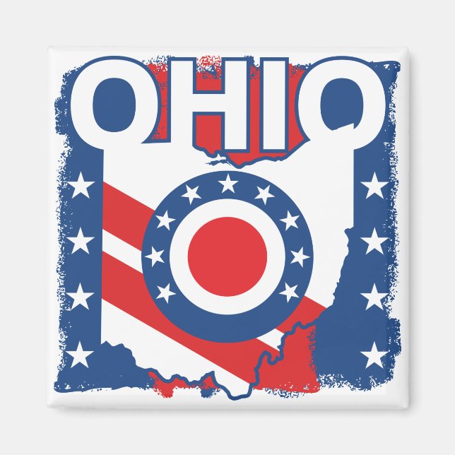 Red White and Blue Patriotic Grunge Ohio Magnet (Front)