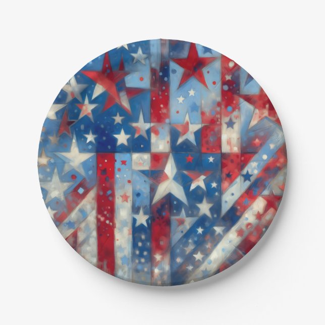 Red, White and Blue Patriotic Independence Day Paper Plate (Front)