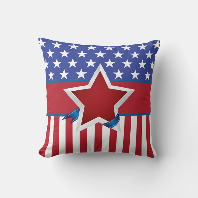 Red White and Blue Patriotic Star Pattern Cushion (Front)