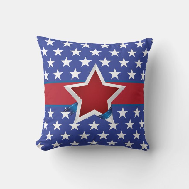 Red White and Blue Patriotic Star Pattern Cushion (Front)