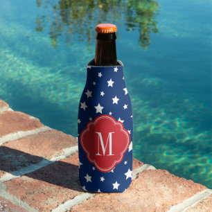 Red White and Blue Patriotic Stars Monogram Bottle Cooler