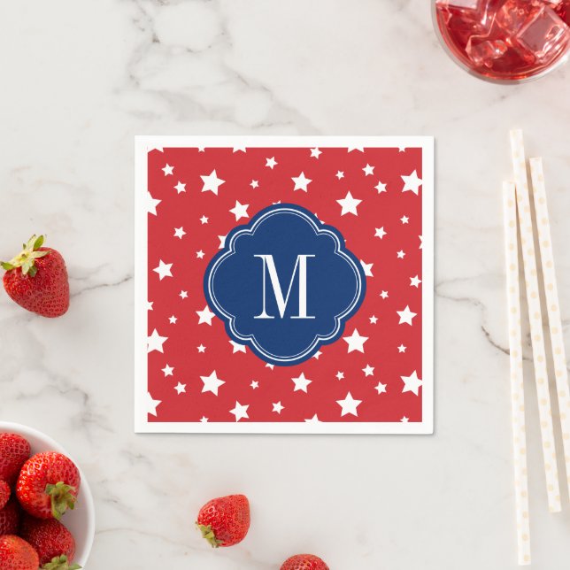 Red White and Blue Patriotic Stars Monogram Napkin (Insitu)