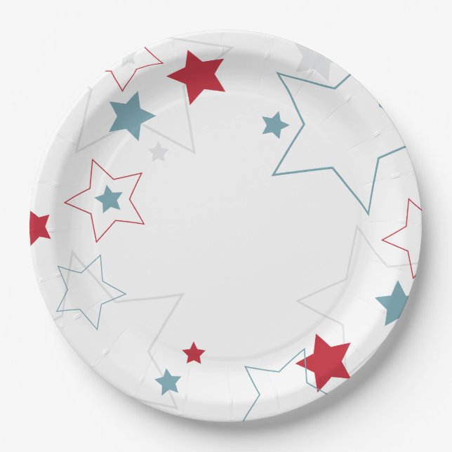 Red White and Blue Patriotic Stars Paper Plate (Front)