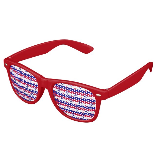 Red White and Blue Patriotic Stars Stripes Pattern Retro Sunglasses (Angled)