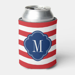 Red White and Blue Patriotic Stripes Monogram Can Cooler