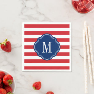 Red White and Blue Patriotic Stripes Monogram Napkin