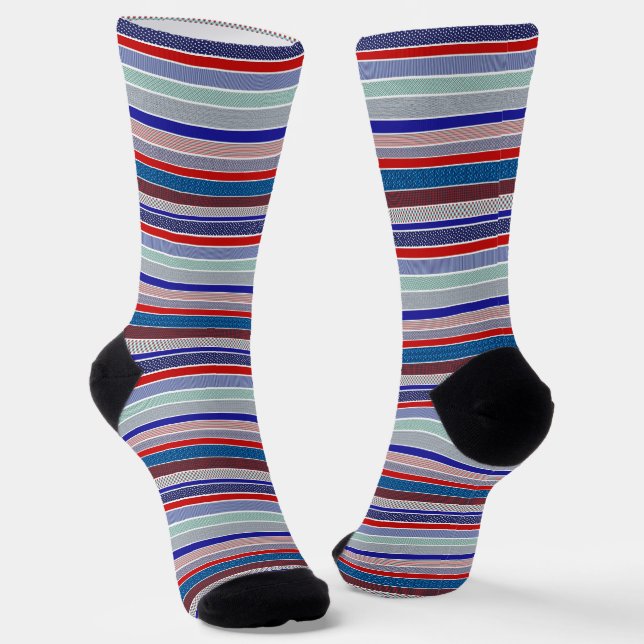 Red, White and Blue Patriotic Stripes Socks (Angled)