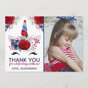 Red, White and Blue Patriotic Unicorn Thank You Invitation