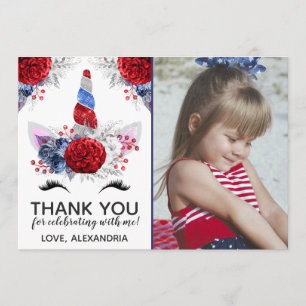 Red, White and Blue Patriotic Unicorn Thank You Invitation