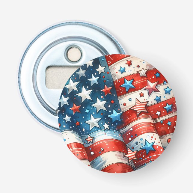 Red, White and Blue Patriotic US Flag Abstract Bottle Opener (Front)