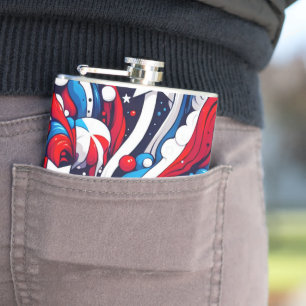 Red, White and Blue Patriotic US Flag Hip Flask