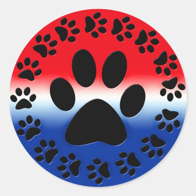 Red White and Blue Paw Prints Circle Classic Round Sticker (Front)