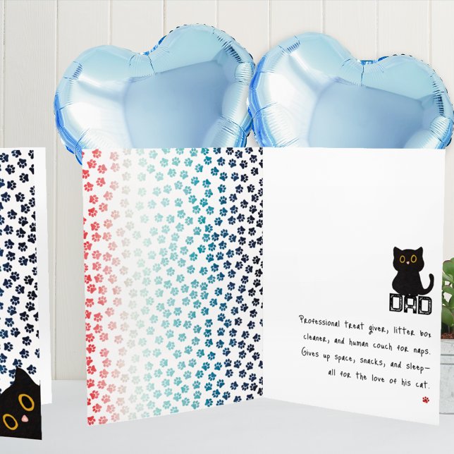 Red White and Blue Paws Funny Black Cat Dad Card (Creator Uploaded)