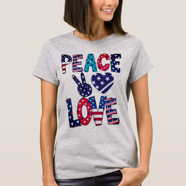 Red White and Blue Peace Love T-Shirt (Front)