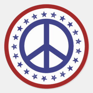Red White and Blue Peace Sign and Stars Classic Round Sticker