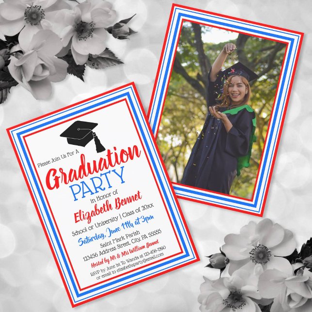 Red White and Blue Photo Graduation Party Invitation (Creator Uploaded)