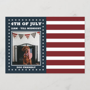 Red White and Blue Photo USA flag 4th of July Invitation