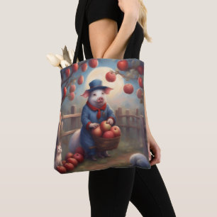 Red White and Blue Piggy and cats shopping Tote Bag
