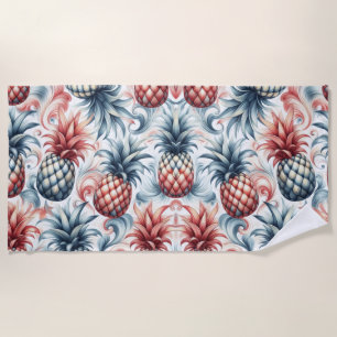 Red, White and Blue Pineapples Beach Towel