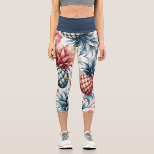 Red, White and Blue Pineapples Capri Leggings
