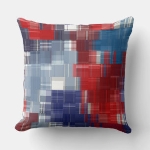 Red White and Blue Plaid Abstract Cushion