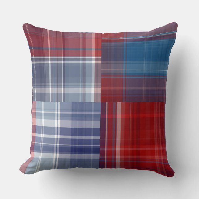 Red White and Blue Plaid  Cushion (Front)