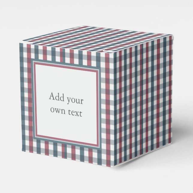 Red, White and Blue Plaid Custom Text Favour Box (Front Side)