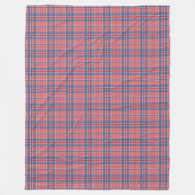 Red White and Blue Plaid Fleece Blanket (Front)