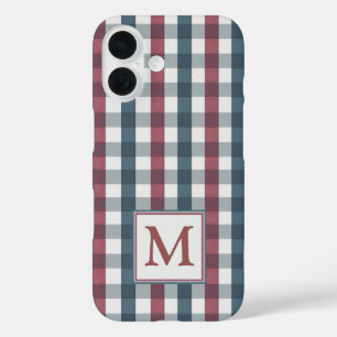 Red, white and blue plaid Monogram iPhone 16 Case