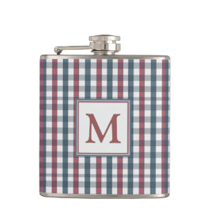 Red, White and Blue Plaid Monogram Hip Flask