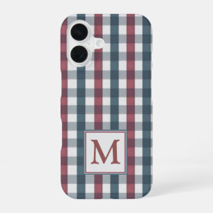 Red, white and blue plaid Monogram iPhone 16 Case