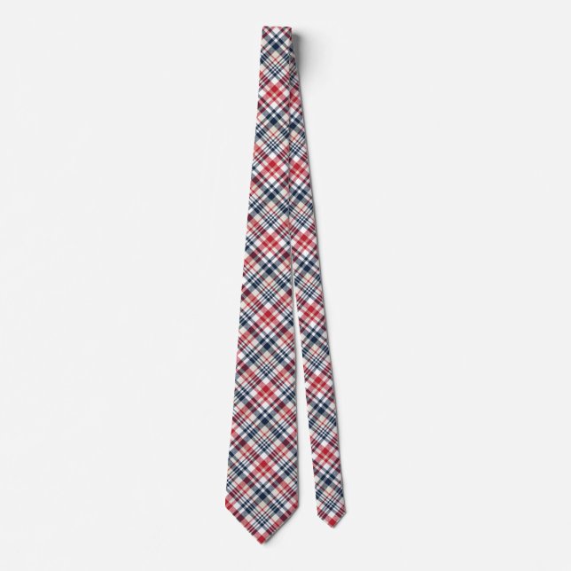 Red, White and Blue Plaid Tie (Front)