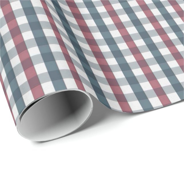 Red, White and Blue Plaid Wrapping Paper (Roll Corner)