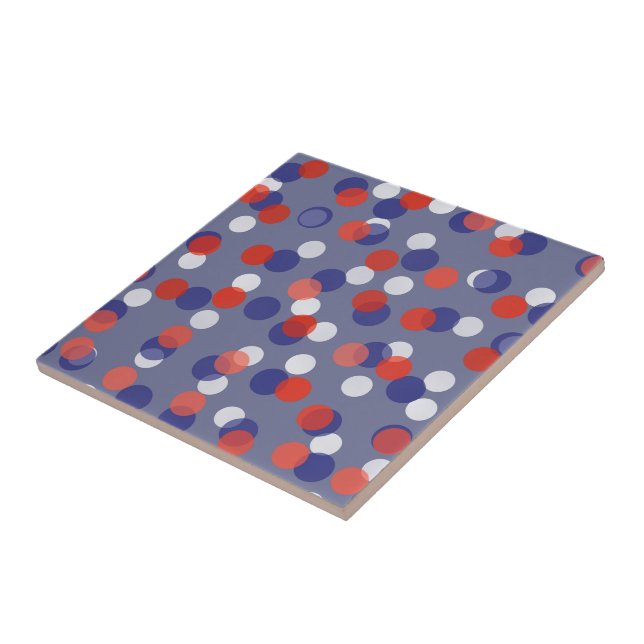 red, white and blue polka dots ceramic tile (Side)