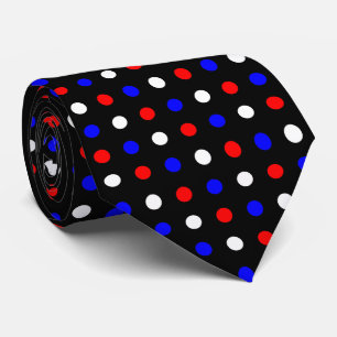 Red White and Blue Polka Dots on Black Tie