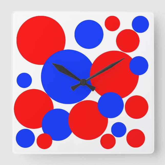  Red, White and Blue Polka Dots   Square Wall Clock (Front)