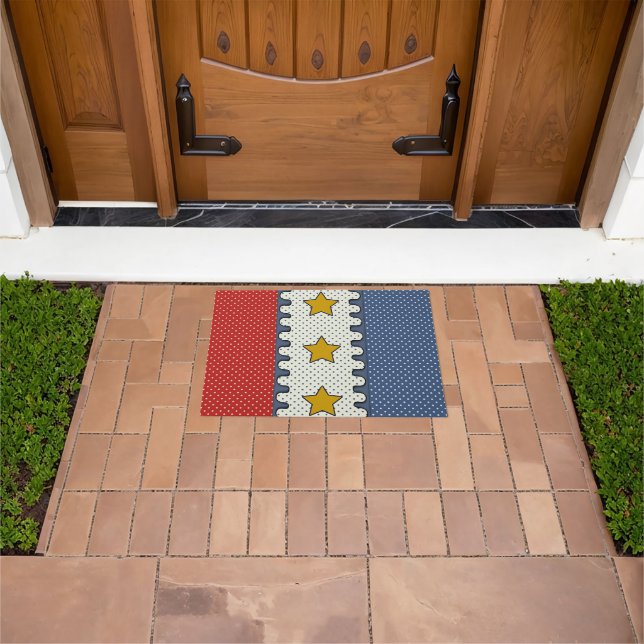 Red, White and Blue - Polka Dots, Stripes, Stars Doormat (Outdoor)