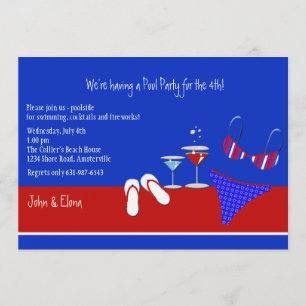 Red, White and Blue Pool Party Invitation