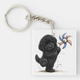 Red white and blue puppy pinwheel  key ring