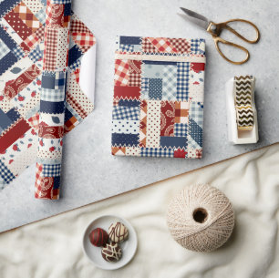 Red, White and Blue Quilt Wrapping Paper